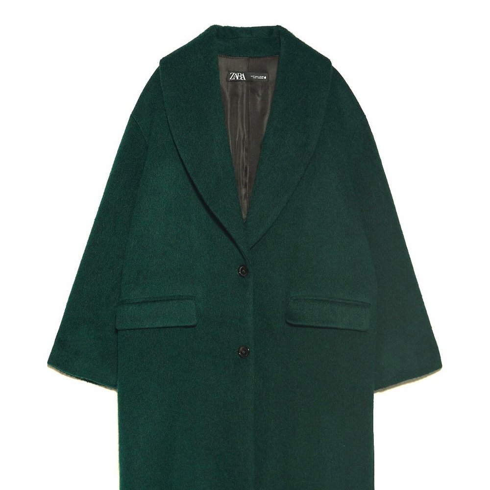 Zara Emerald Tuxedo Collar Coat